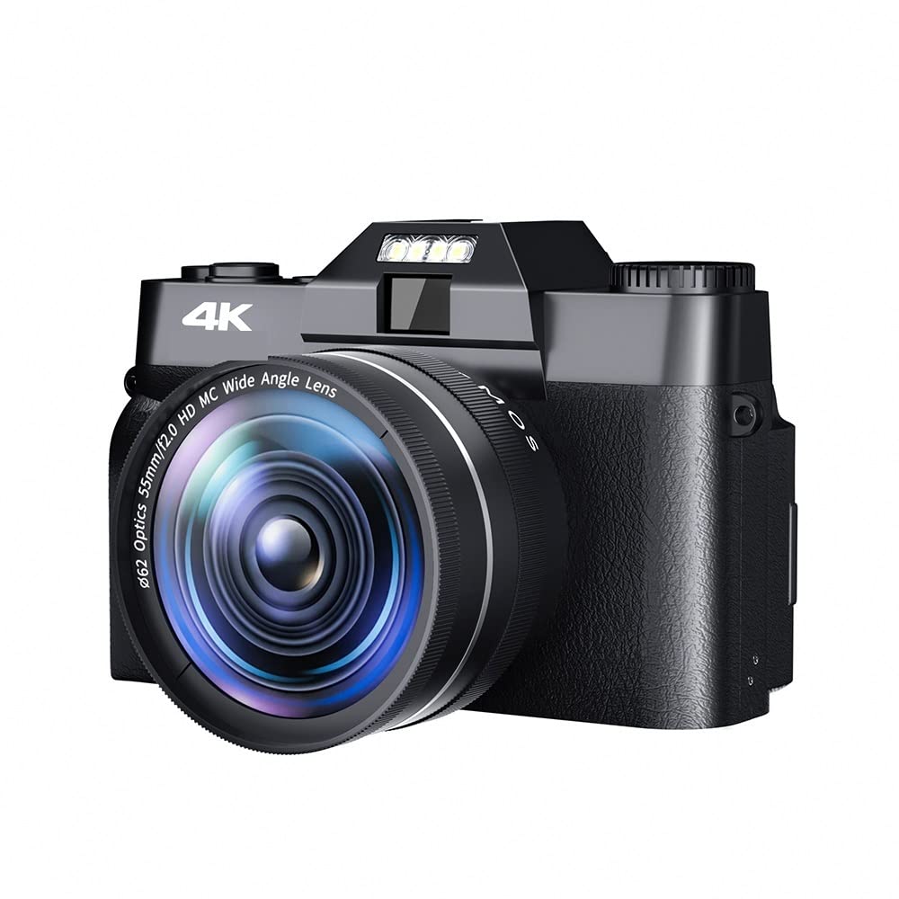 CVFRDD 48MP 4K Photography Digital Camera Flip Screen Selfie Camcorder Wide Macro Lens Video Cameras Time Lapse(32G TF Card,With Lens-01)