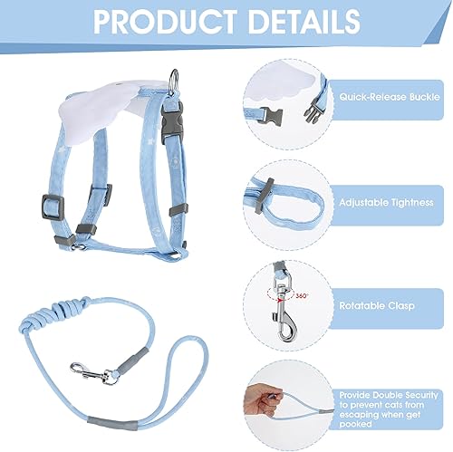 Miniatura 3 de TIESOME Juego de arnés y correa para gato, arnés ajustable degradado para gatito, arnés a prueba de escapes con correa para caminar al aire libre