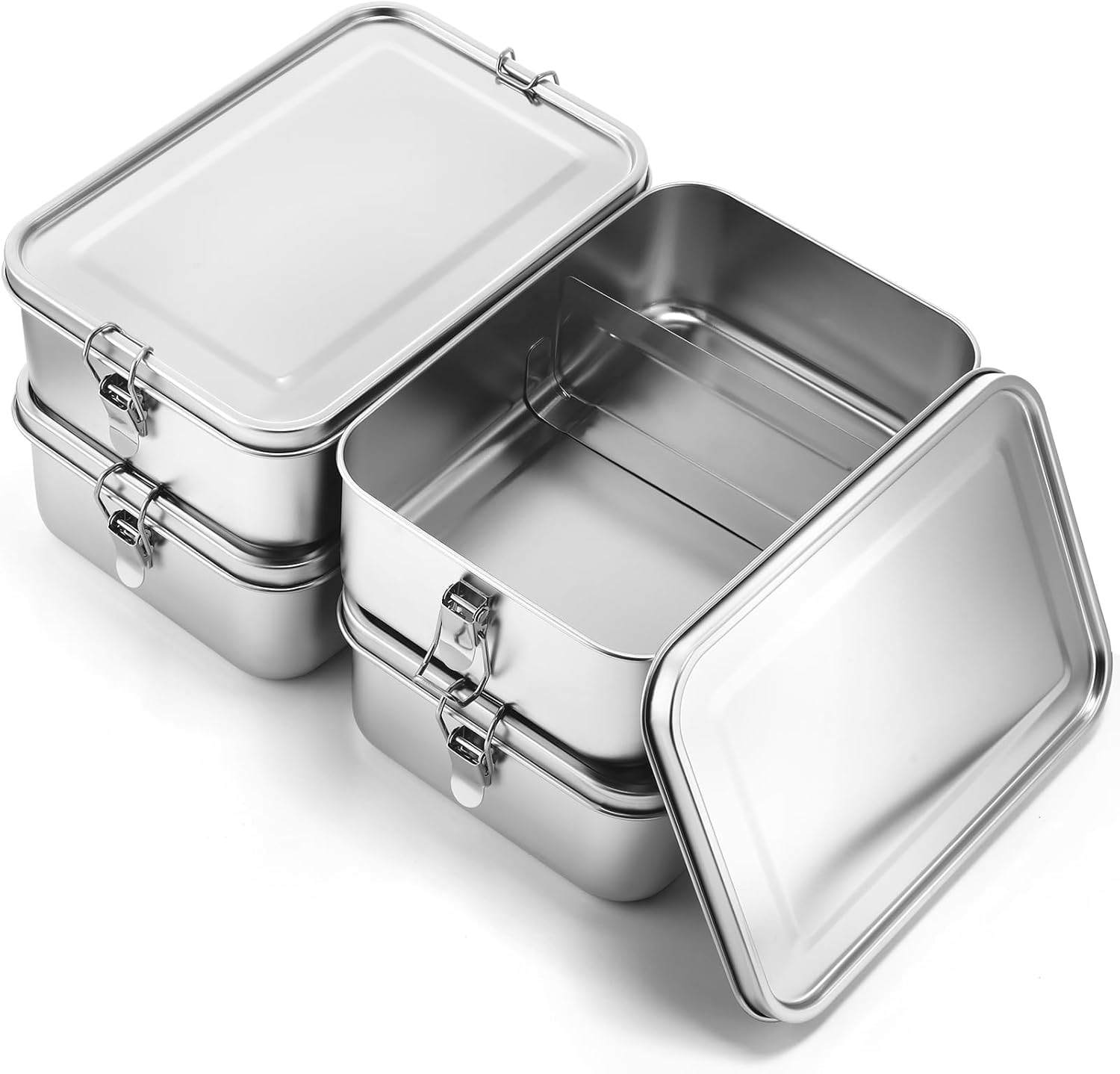 4 Pack Stainless Steel Lunch Boxes – 850ml Leakproof Bento Containers with Locking Clips, Dishwasher Snack Boxes for Work, Picnics & Meal Prep
