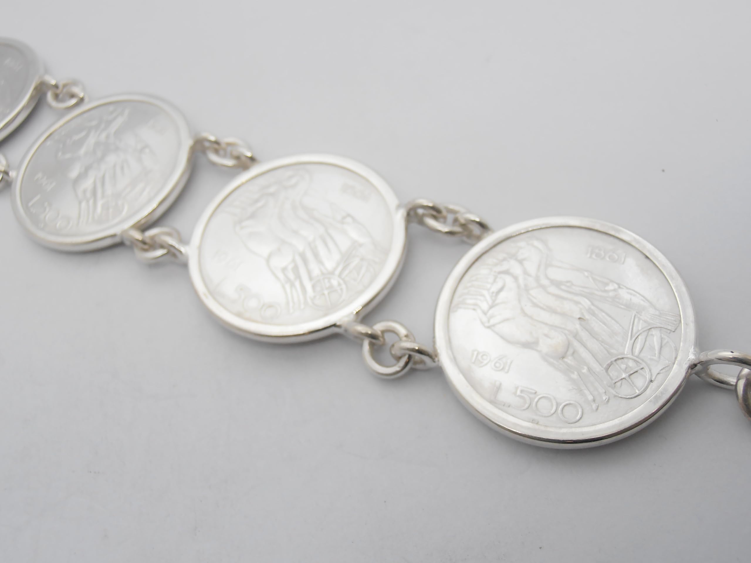 Bracciale in Argento 925 con Monete da 500 lire in Argento serie Quadriga - Centenario - Braccialetto