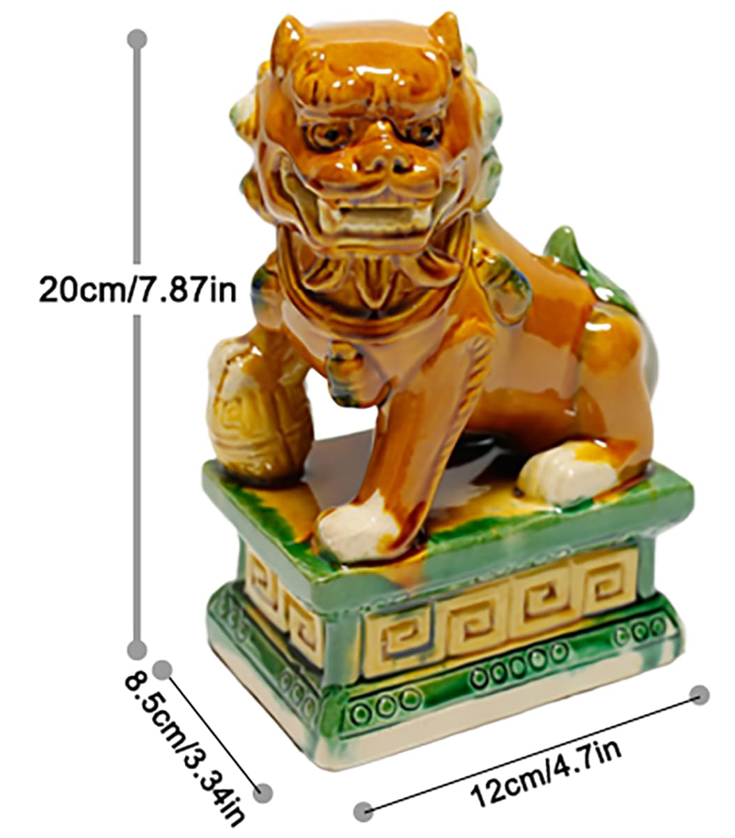 China Keramik Feng Shui Fu FOO Hund Wächterlöwen Statuen Asiatische Dekor Ornamente für Büro Schreibtisch Hauseinweihung Geschäft Eröffnung Geschenk B1,20cm