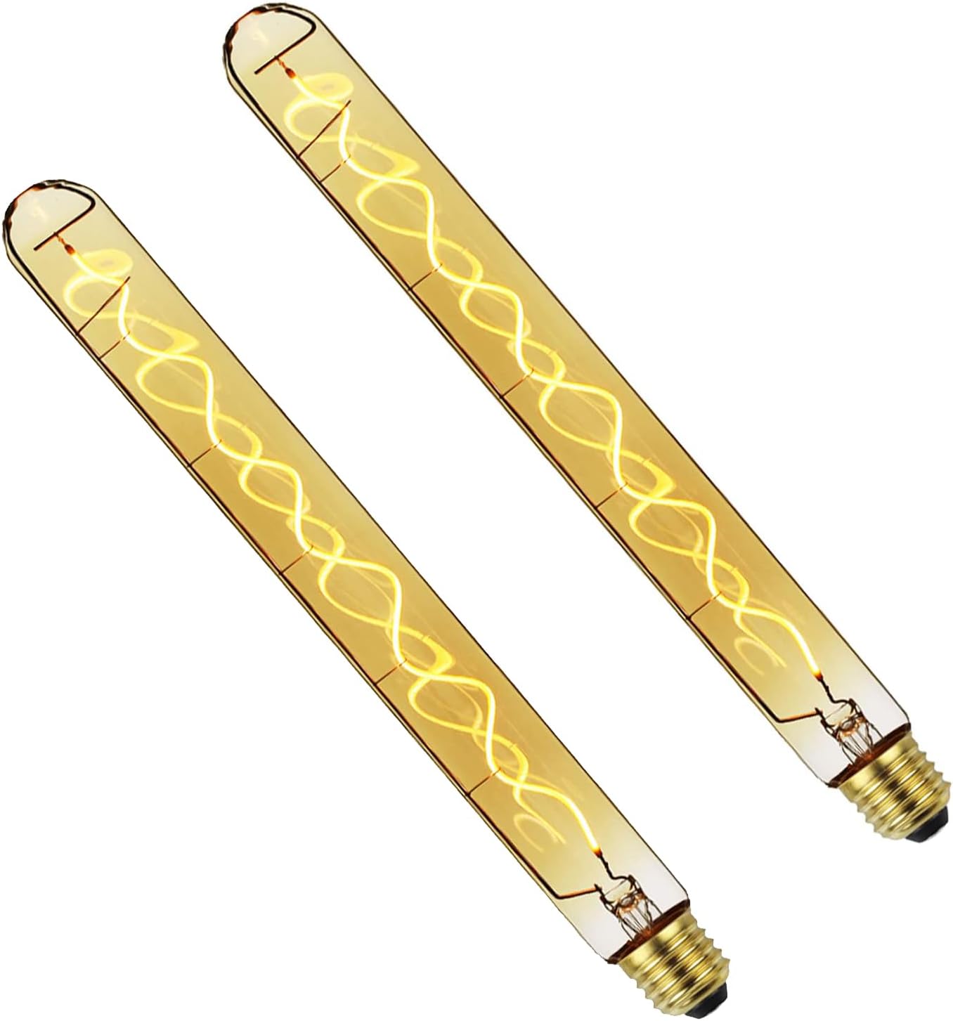 Long Test Tube Spiral Vintage Edison Filament Light Bulb，T10/T32 Medium (E26) Standard Base E27，4W 2200K Dimmable LED Edison Bulb,40W Equivalent Warm White (Amber Gold 2pcs)