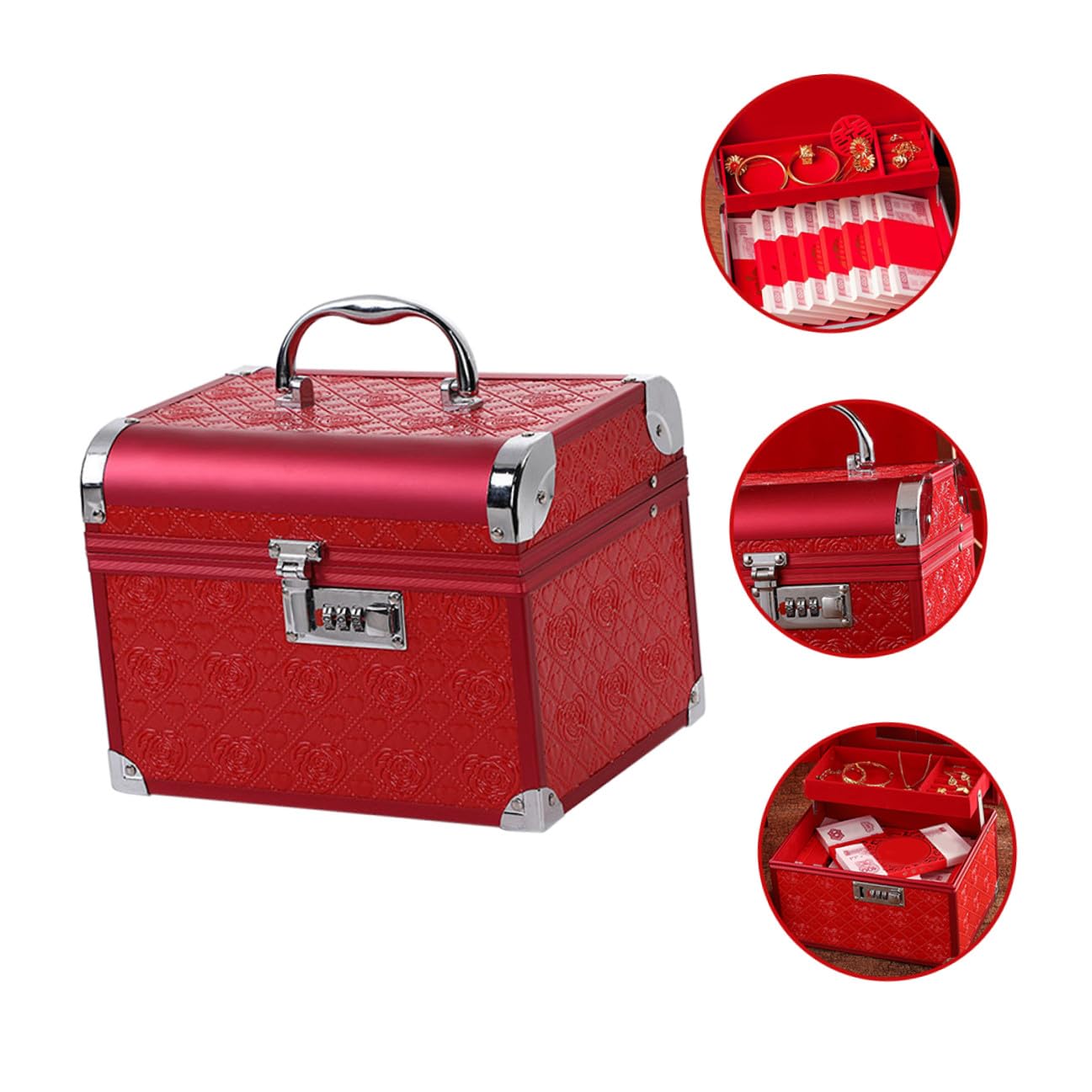 Schmuckkästchen mit Zahlenschloss Mittlere Größe 20X15X16cm Aluminiumlegierung Rote Vintage Aufbewahrungsbox für Hochzeit und Schreibtisch