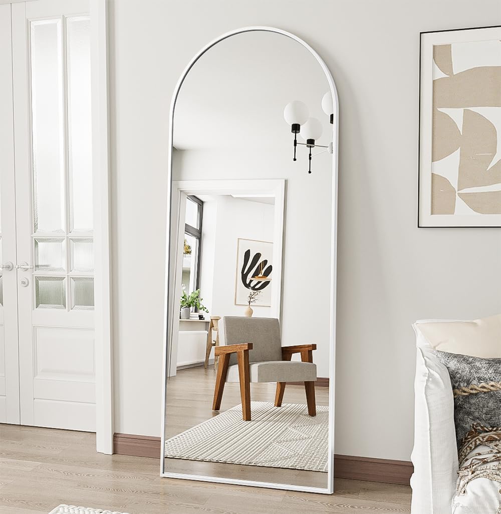 OGCAU Floor Full Length Mirror, 56"x20" Arched Full Body Mirror, Hanging or Leaning, Standing, Wall Mounted with Aluminum Frame for Bedroom Living Room, White