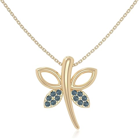 Natural Gemstone Dragonfly Pendant Necklaces for Women in Silver/18K Yellow/Rose Go...