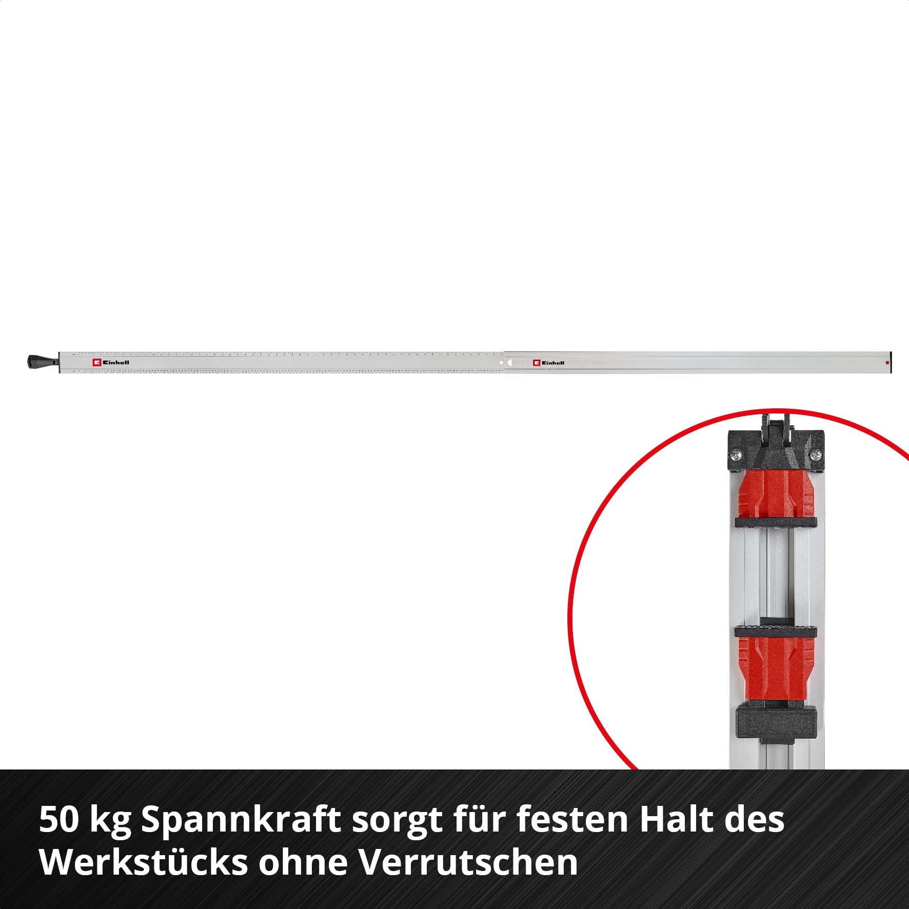 Einhell Universal-Sägeschiene, 2-tlg. (max. Spannweite 2500 mm, Spannkraft 50 kg, Aluminiumprofil, rutschhemmende Klemmflächen, Schnellspannmechanismus, kompatibel mit Stichsägen & Handkreissägen)
