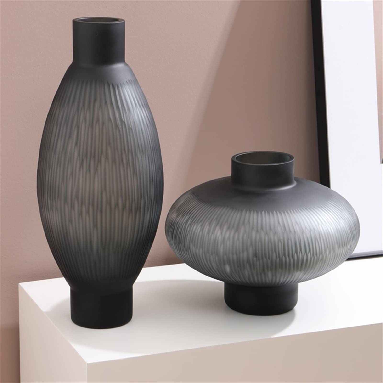Vases Décoratifs Décoration de vase en verre de haute qualité de luxe de lumière rétro créative nordique, arrangement de fleur de salon, décoration douce d'hôtel à base d'eau Vase de Fleurs ( Size : M