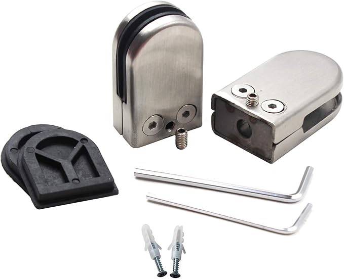 Abrazadera de Acero Inoxidable para Soporte de Vidrio de 16-17 mm de Grosor - Para Escaleras, Pasamanos, Puertas de Ducha (Paquete de 2)
