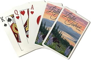 Lantern Press Lake Tahoe, California, Bear and Cubs with Spring Flowers (52 Playing Cards, Poker Size Card Deck with Jokers)