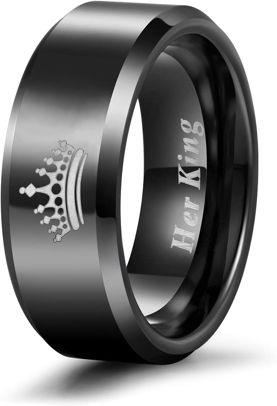 Her King His Queen Ring Black Tungsten Wedding Bands Width 6mm 8mm Size 6-13 (Price Seperated)