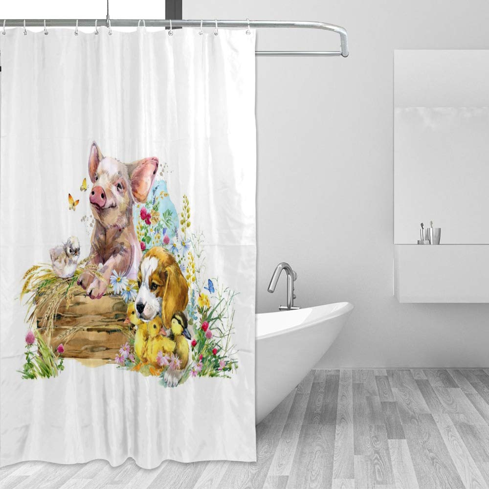 Rideau de douche animaux aquarelle pour égayer votre salle de bain en tissu polyester 150x180cm