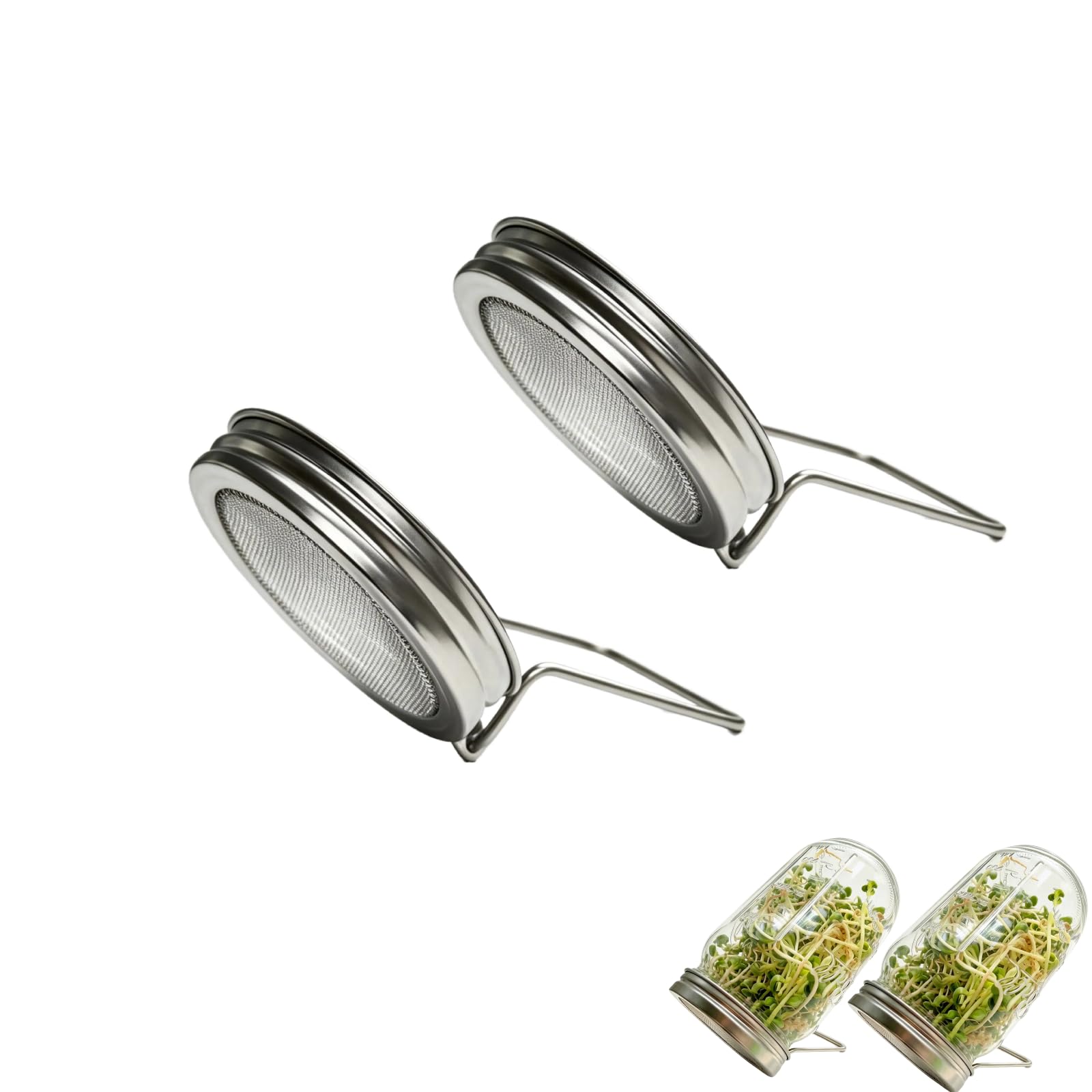 Satiskid 2 Pcs Sprout Jar Lids for Wide Mouth Mason Jars, 86mm Stainless Steel Mesh Sprouting Jar Lid with Stand, Seed Germination Lid for Growing Bean, Alfalfa, Broccoli & Mung Bean Sprouts at Home