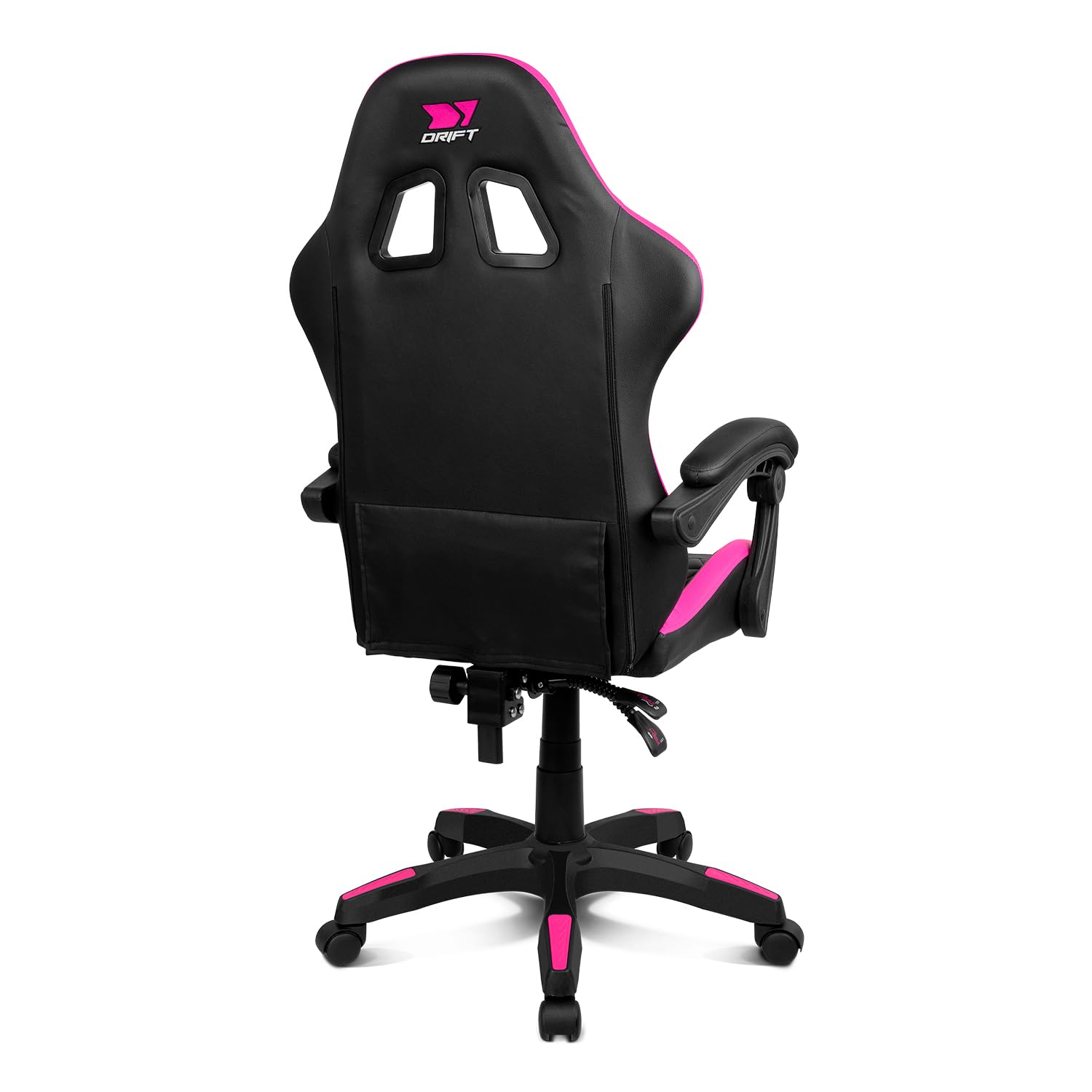 DRIFT GAMING DR35 – Profesjonalny ergonomiczny fotel gamingowy z podparciem lędźwiowym i regulowanymi podłokietnikami 2D, odchylany do 135°, ciche koła, tapicerka ze skóry syntetycznej, Czarny/Fuksja