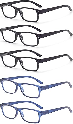 Autojouls Paquete de 5 lentes de lectura con bisagra de resorte para hombres y mujeres, lectores de lentes súper transparentes para reducir la