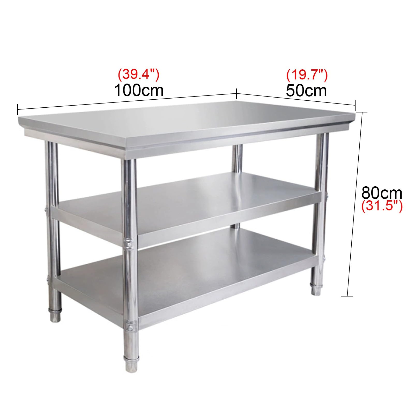 Banco de Trabajo de Acero Inoxidable, Mesa de Preparación de Cocina, Estante de Almacenamiento Abierto Multifuncional, Diseño de Estructura Triangular, Tabla de Cortar Resistente Y Estable, M