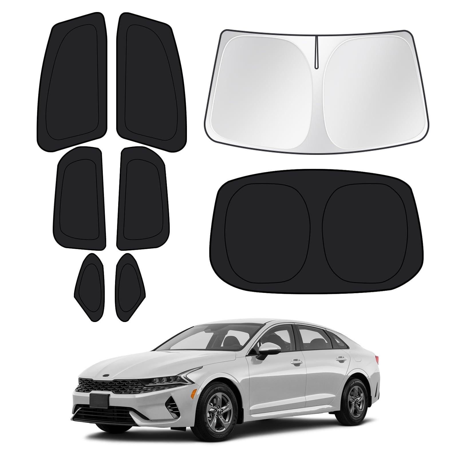 Canvcle Window Shades for 2021-2026 Kia K5 Accessories Windshield Sun Shade Side Rear Window Covers Sunshade Sun Visor Shield Privacy Protection for Camping Keep Vehicle Cool Black 8PCS