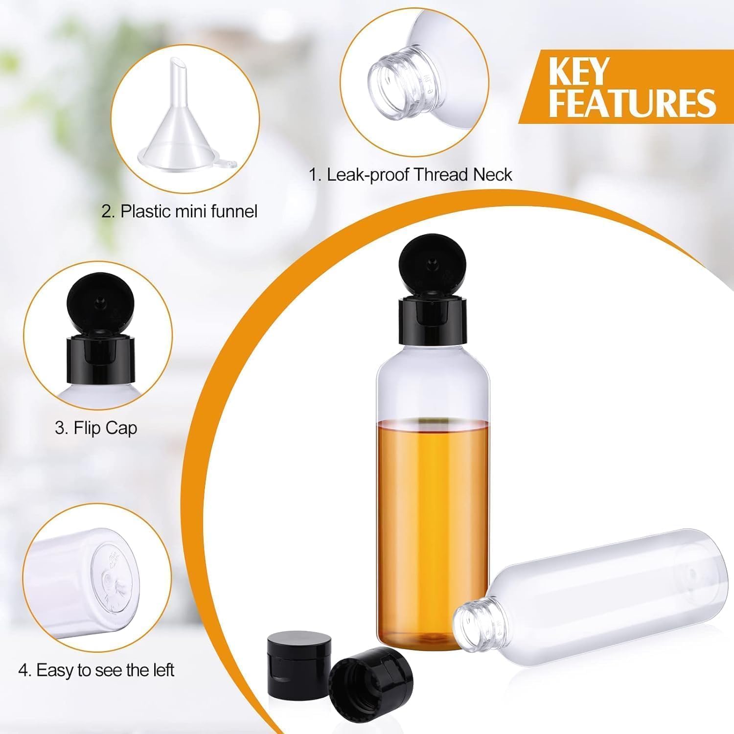 MALLOOM 50 Pièces 100ml Flacon Voyage Vide, Plastique Bouteille de Voyage Cosmetique Flacons, Flacons vaporisateurs vides en plastique transparent pour Lotion, Démaquillant, Shampoing, Gel Douche