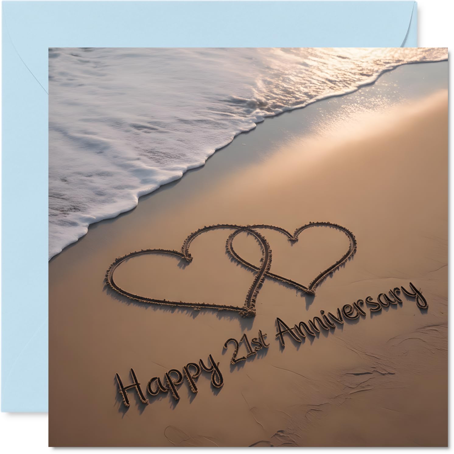21st Anniversary Card for Women and Men, Love on the Ocean Shore