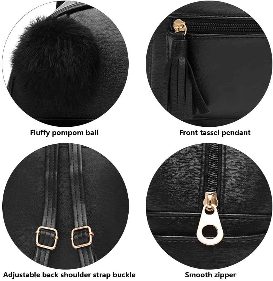 IHAYNER Mini Backpack Purse for Girls Teens Women Purses PU Leather Pom Backpack Shoulder Bag with Charm Tassel - Image 6