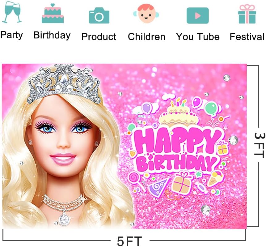 Miniatura 2 de Telón de fondo rosa para fotografía, decoración de fiesta de cumpleaños para niña, pancarta de cumpleaños, suministros de decoración para decoración
