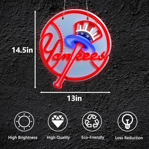 Image of AHlove Neon Signs for Wall Decor,Baseball Team Neon Lights for Bedroom,LED Signs Suitable for Man Cave,Birthday、Father's Day and Christmas Gifts for Man 13 * 15Inch