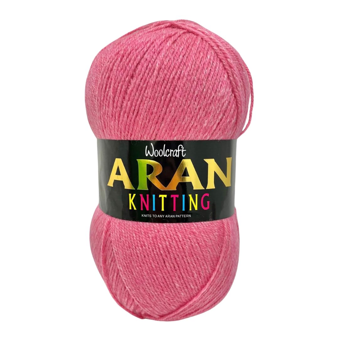 Aran 400g with Wool,Woolcraft Yarn, 30 Colour's (Pink Marble 823)