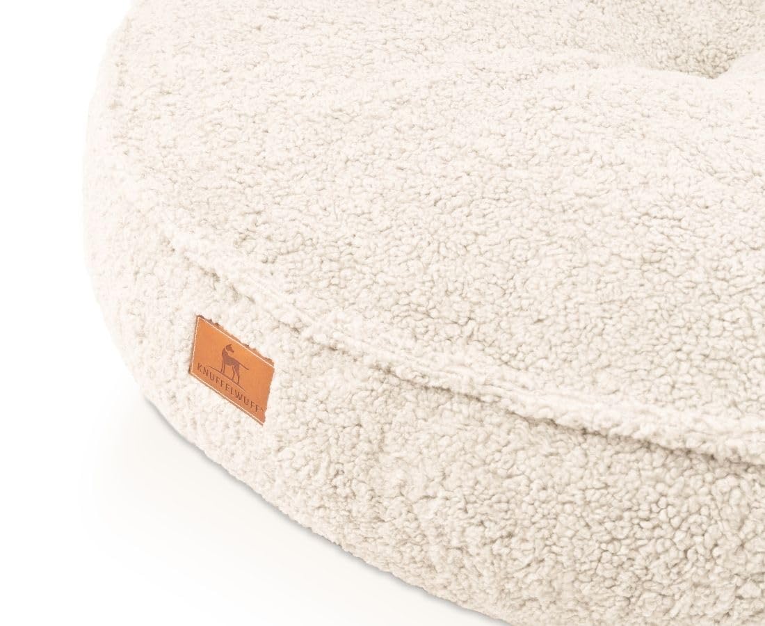 Knuffelwuff orthopädisches Hundebett Tivano rund 100cm, Beige | Teddyfell-Bezug waschbar 30 °C | Memory-Foam-Flocken | gelenkschonend & formstabil | runde Liegefläche | für kleine bis große Hunde