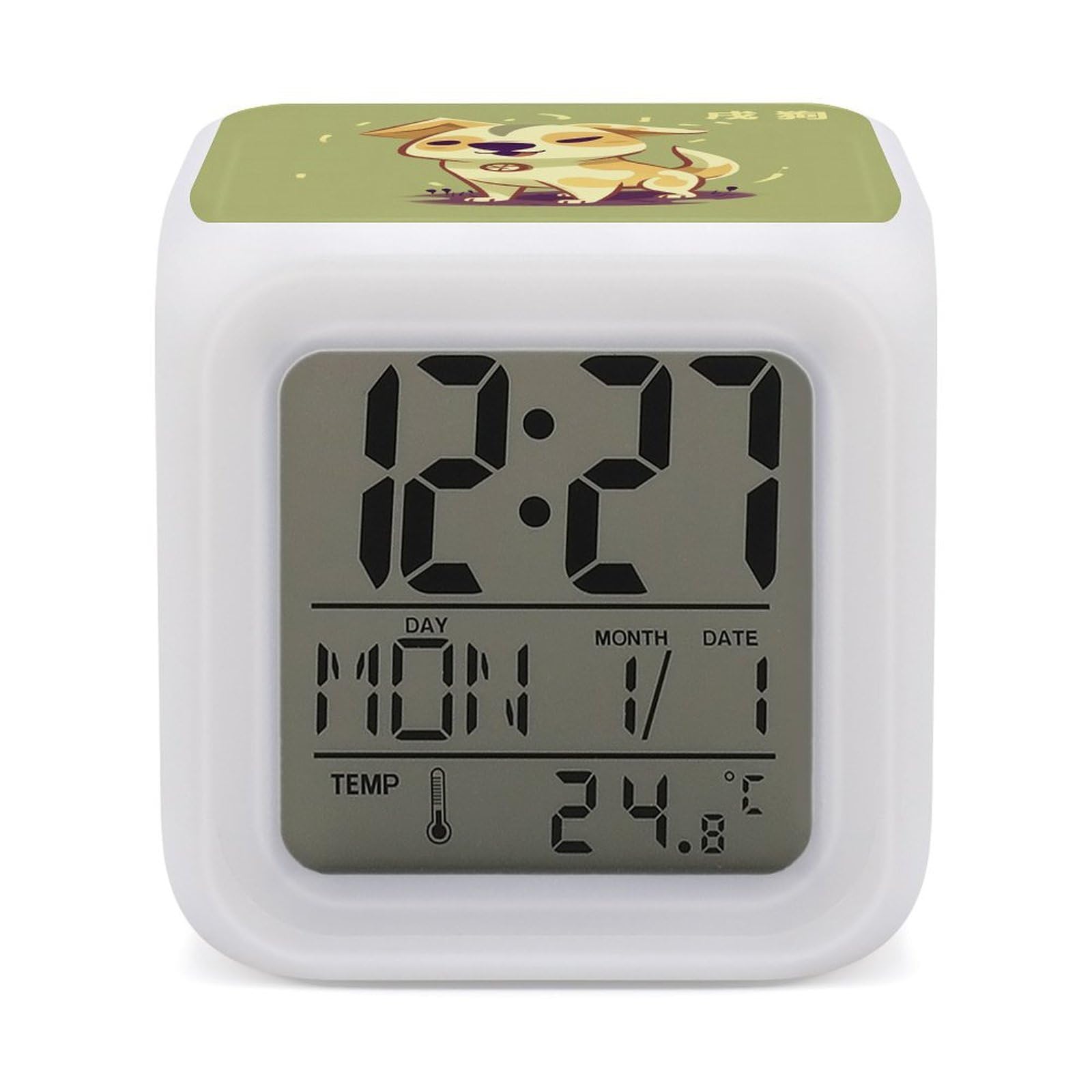 JTREHY Cartoon Puppy Alarm Clock Digital Dimmable Clock for Bedroom LED Display Screen Mini Clocks 7 Color Dimmable Night Lights Time-to-Rise Alarm Clocks for Office Living Room