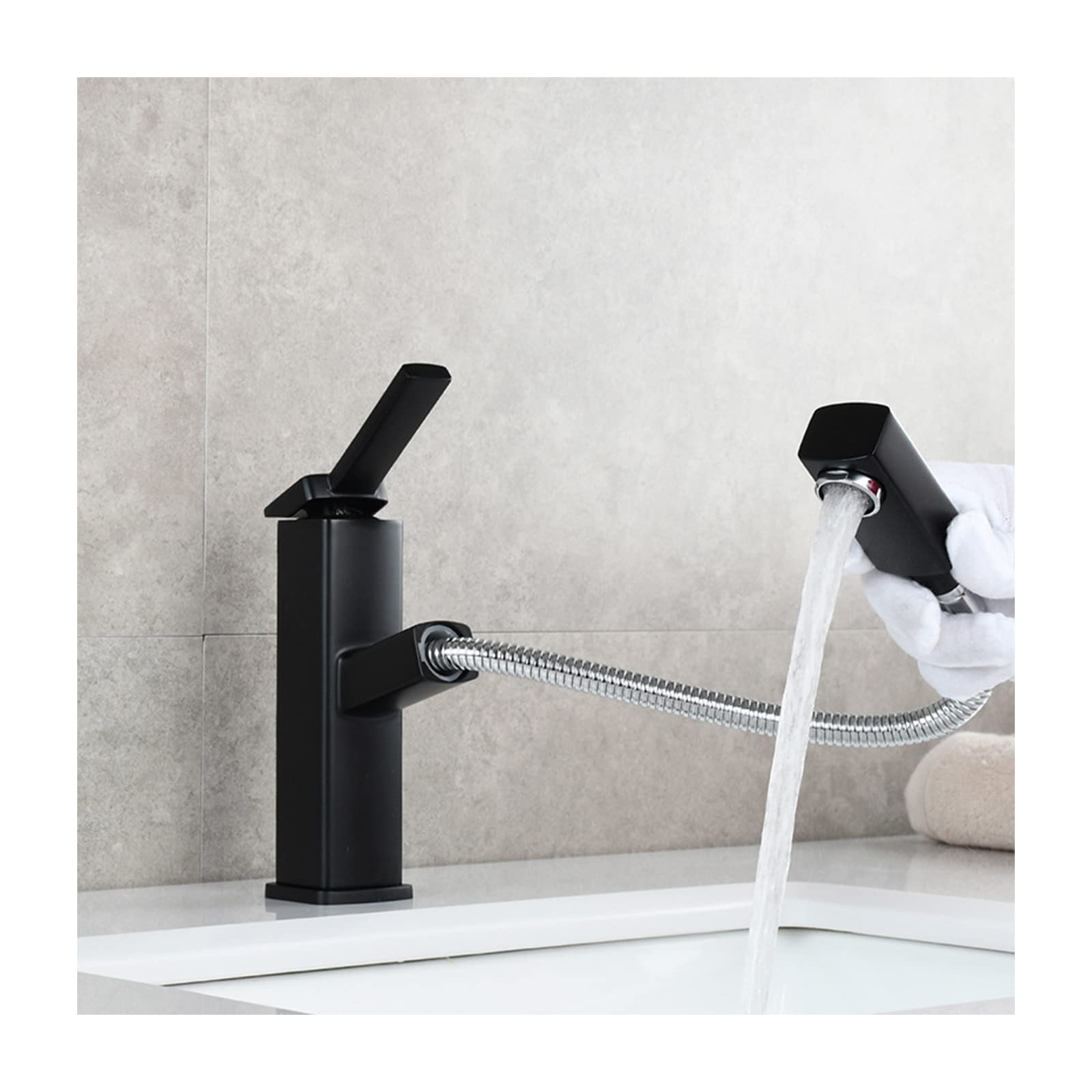 Mitigeur de lavabo extractible pour eau chaude froide : robinet salle de bain laiton noir