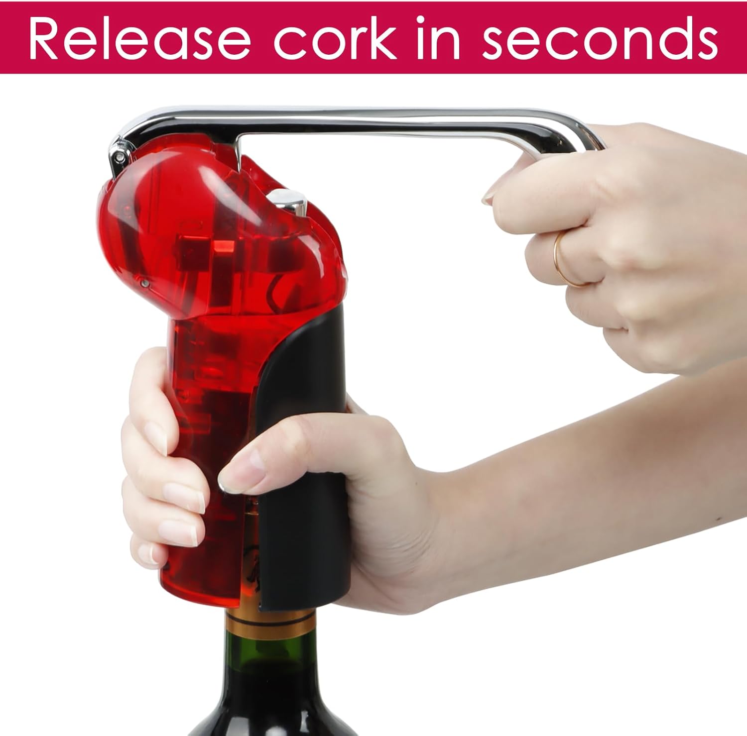 KAYCROWN Wine Bottle Opener - Vertical Lever Corkscrew Wine Opener - Clear and Red, 7.16in * 2.28in * 7.4in