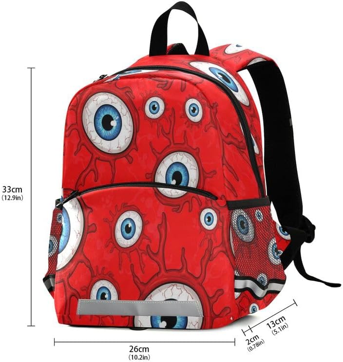 QUGRL Eyes on Red Background Toddler Backpack for Boys Girls Halloween Kids School Backpack with Chest Strap Leash Preschool Schoolbag Nursery Kindergarten Bag for Daycare Travel Hiking School