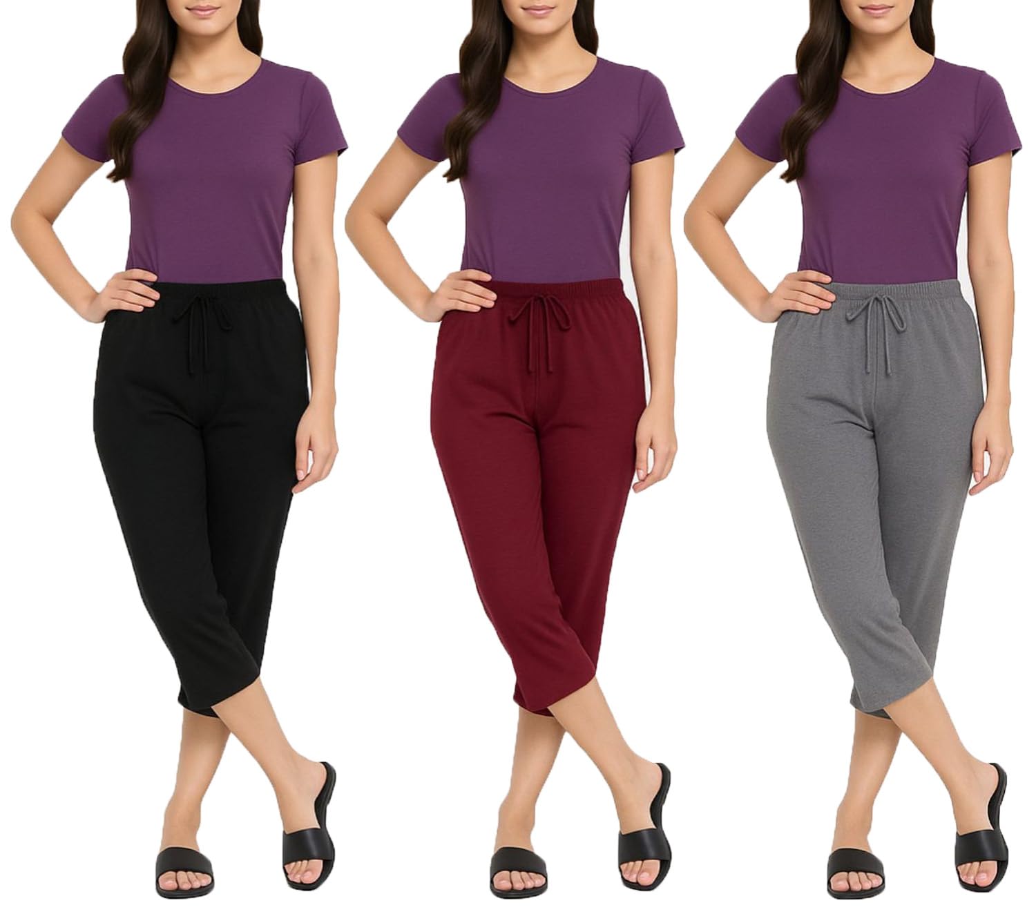 Womens 3/4th Capri For Girls 3Pack (BGM)-image-33