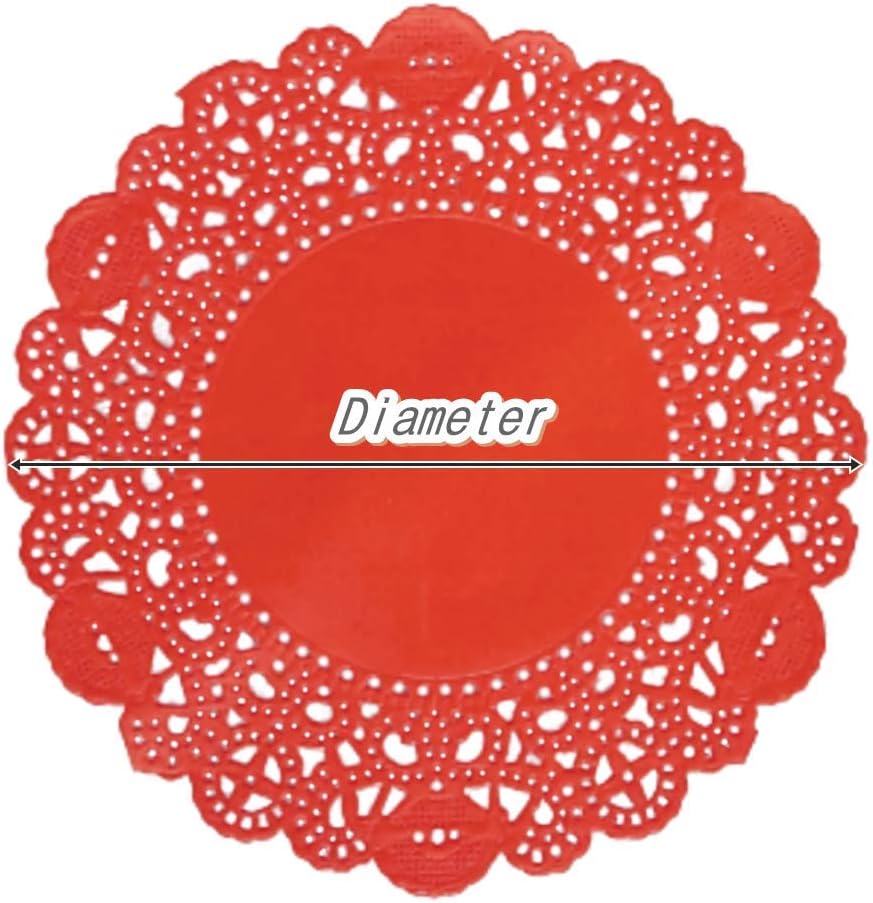 Doilykorea- 250 pcs Premium 3.5 inch Red Round Lace paper doilies-Non-Dust, Clean Cut, Simple design :Party/Gift/Pad for Cake Crafts/Home Decoration Weddings Table settings Placemats[3.5, orange Red] image 2