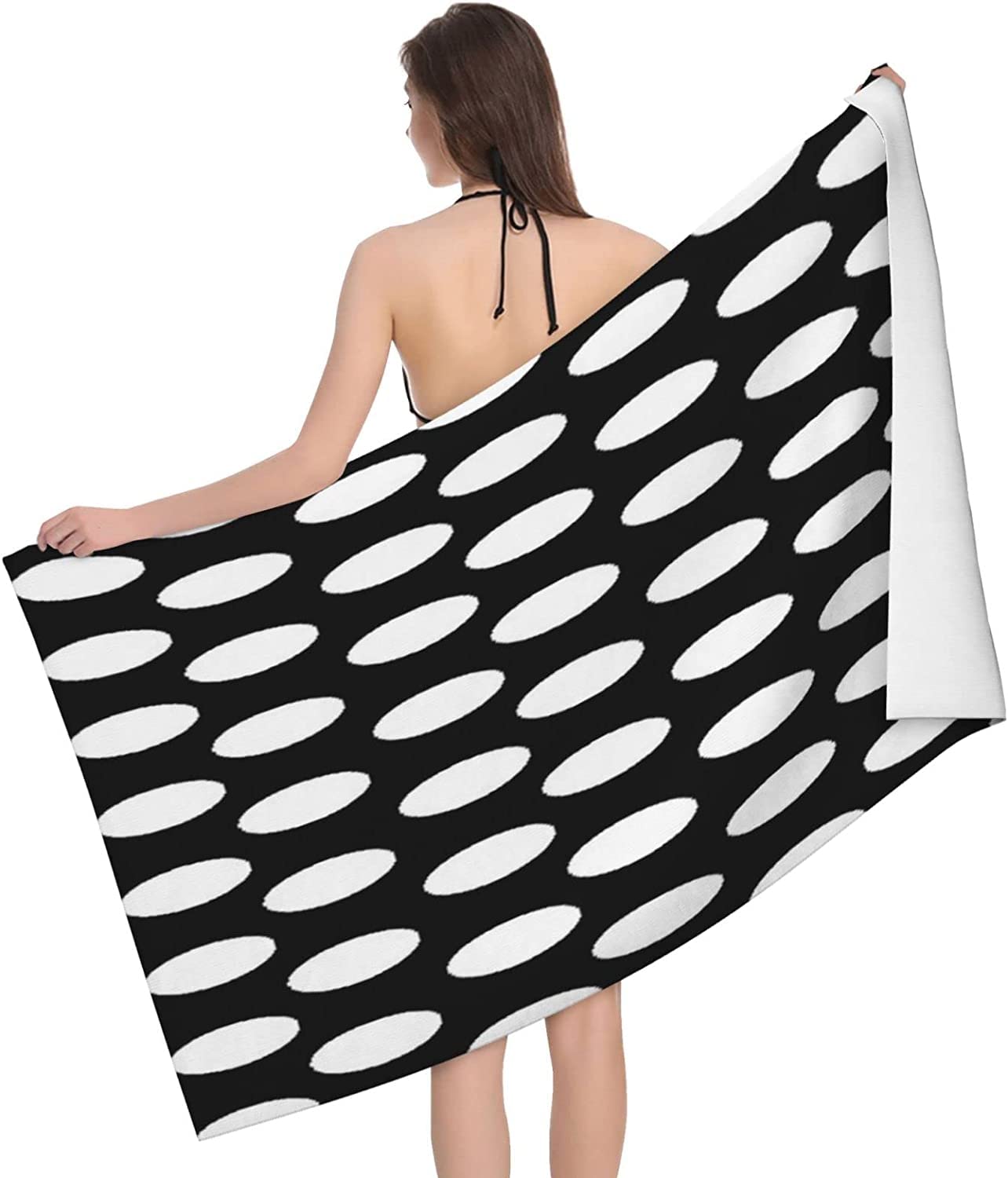 LSRCPD Polka Dot Black White Modern Pattern Beach Towel Highly Absorbent Microfiber Beach Blanket Soft Bath Towels 80X130 CM