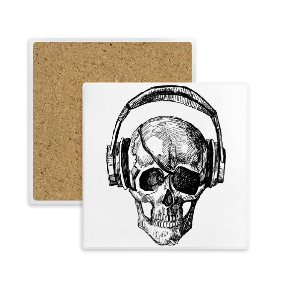 Crâne casque musique dessous de verre en pierre absorbante, idée cadeau originale multicolor