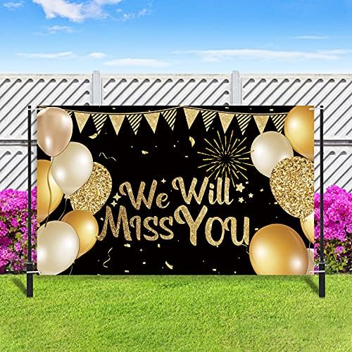 We Will Miss You Banner Party Decorations Extra Large Black Gold Going Away Party Backdrop Supplies for Retirement Farewell Veteran Anniversary Graduation Office Work Party Decorations (Black Gold)