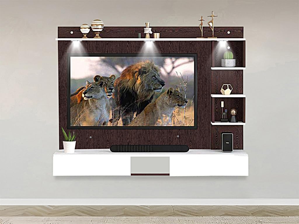 Classic 32 to 65 Inches TV Unit Cabinet Showcase Stand Back Panel Drawer and Lights (32-65 - with Fitting - Brown Board)-image-49