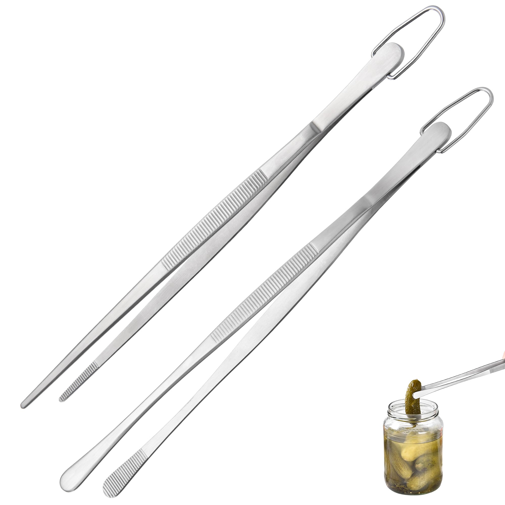 U-Taste 25cm Kitchen Tweezers Set: 18/8 Stainless Steel Food-Grade Cooking Tongs with Seamless-Welding and Upgraded Pinching Force for Baking Serving Grilling Decorating Plating (Round & Pointed Tip)