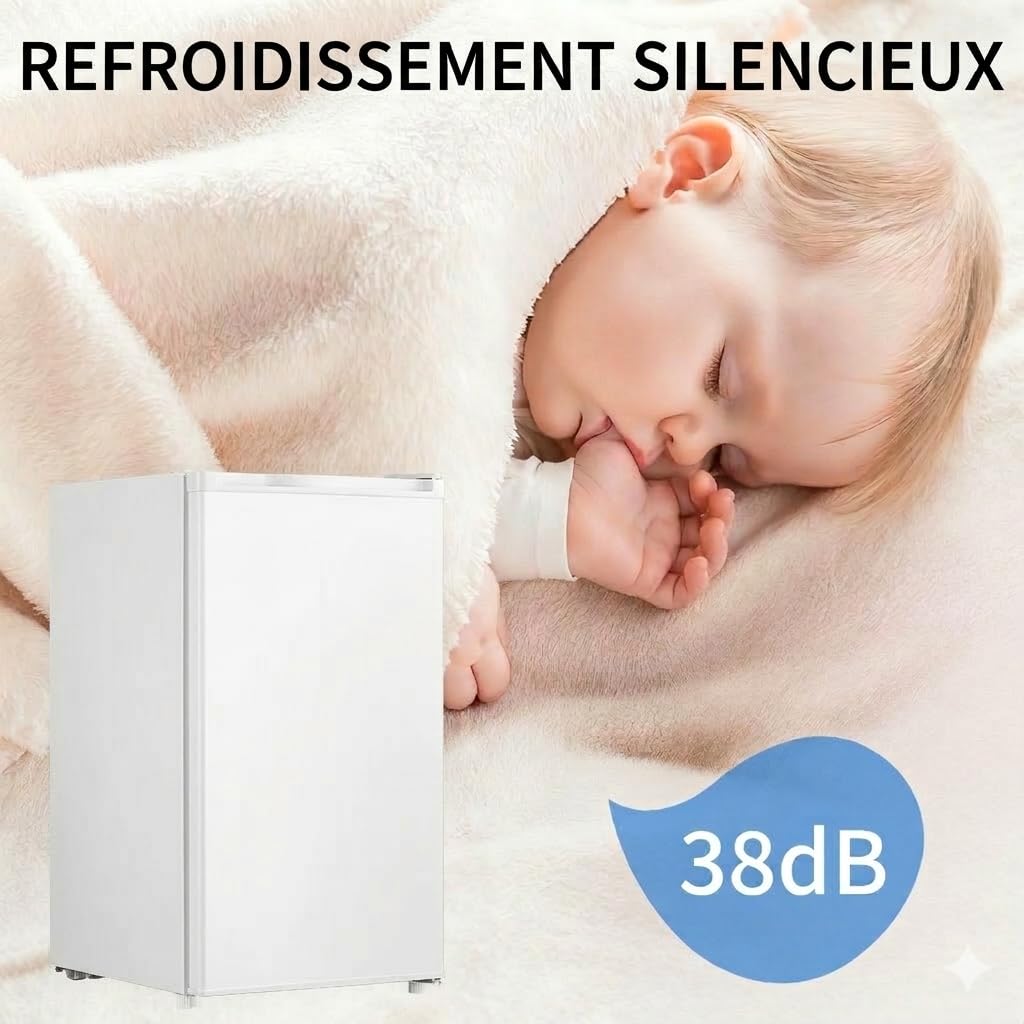 DollarDash 90.8L Mini-réfrigérateur avec congélateur, Petit réfrigérateur à porte individuelle, réfrigérateur dortoir avec 7 thermostats réglables, Économie d'énergie, silencieux, Blanc - 5
