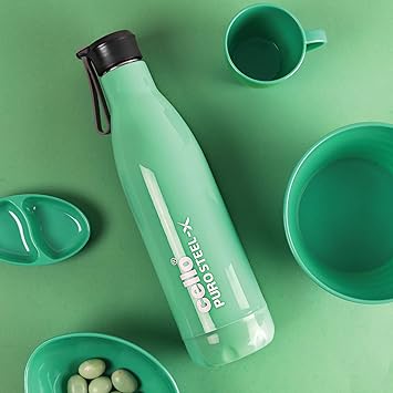Cello Puro Steel-X Neo 900 Inner Steel Insulated Water Bottle 720ml, Green | ISI Certified | PU Insulated | BPA Free, Leakproof | Insulated Cold Water Bottle for Office, School, Cycling, Gym & Travel - image, photos