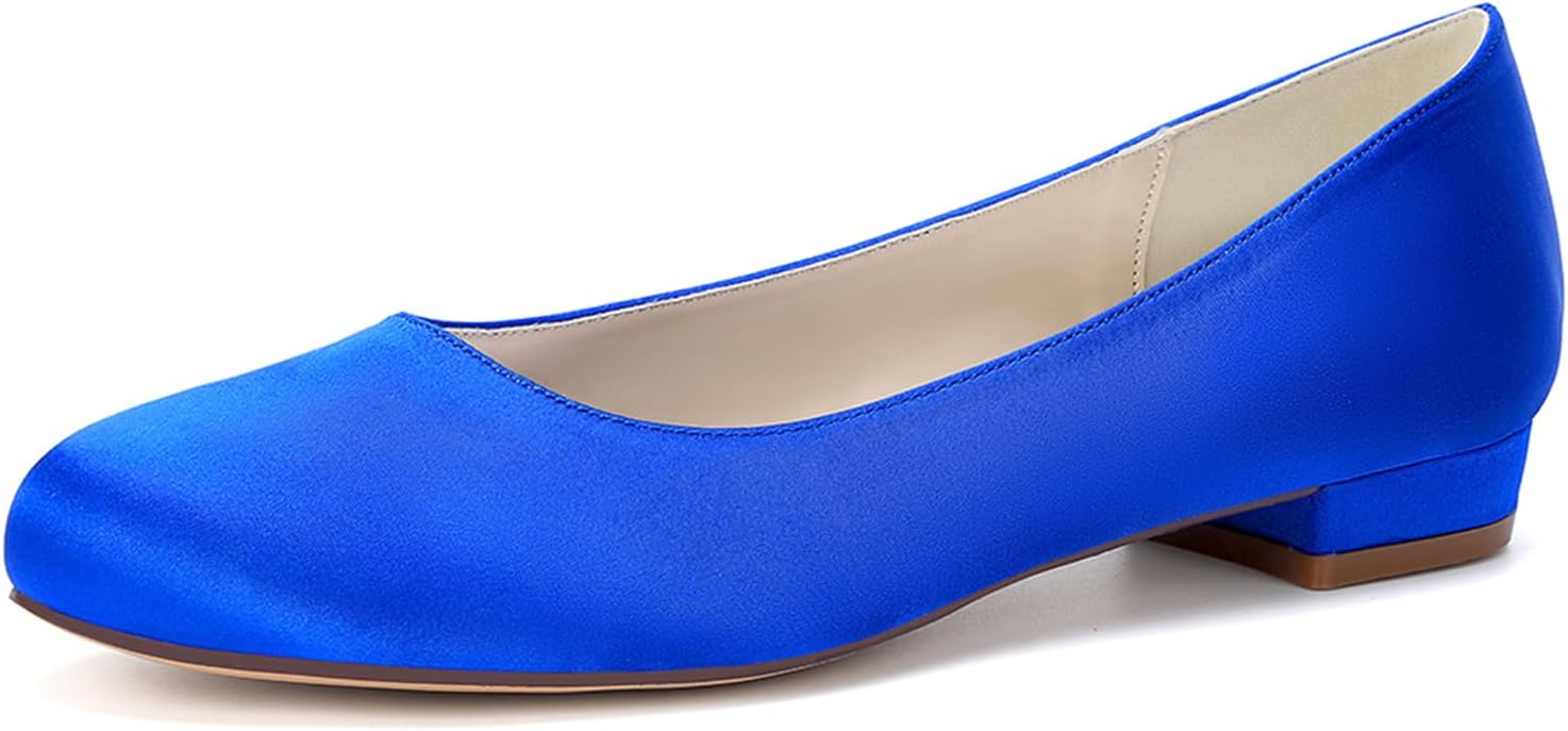 Women's Low Heel Wedding Shoes Satin Bridal Flats Round Toe Evening Dress Shoes for Party Prom
