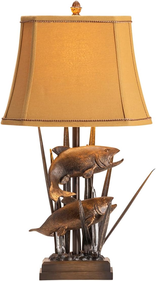 BLACK FOREST DECOR Upstream Trout Table Lamp, Resin, Accent Lighting, 15" W x 11" D x 32 1/4" H