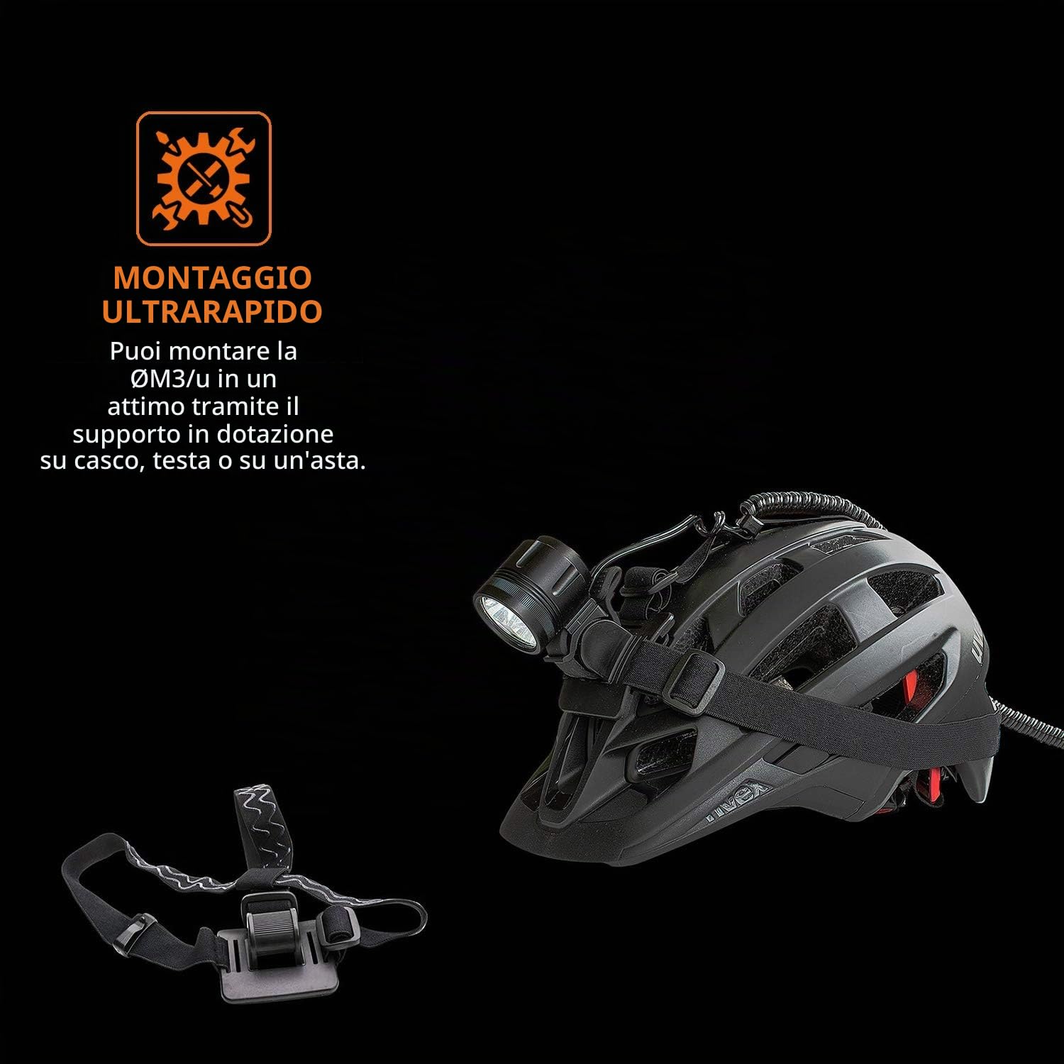 Luce USB per bicicletta e casco con 950 lumen | 4 modalità di luce | può essere utilizzato con qualsiasi batteria esterna da 5V con uscita 2A