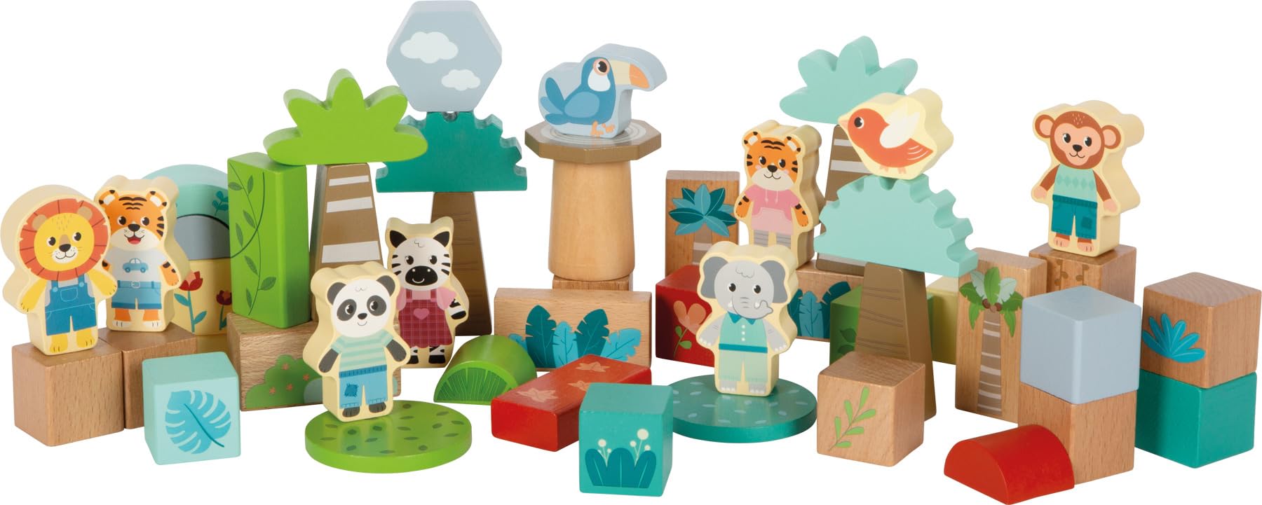 small foot Building Blocks ‘Jungle Friends’, FSC® 100% certified wood, animal motifs, 50 pieces, for ages 1+ year, 12768