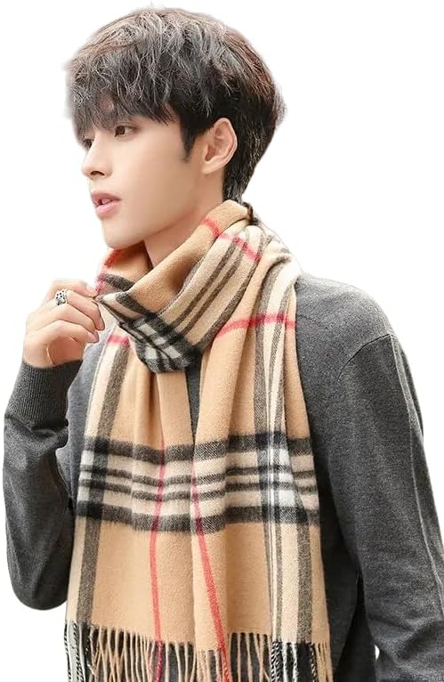 Unisex Cashmere Feel Scarf–Soft Check & Plaid Winter Wrap, Warm Lightweight Scarf, Gift for him, winter plaid wrap - Navy - Image 2