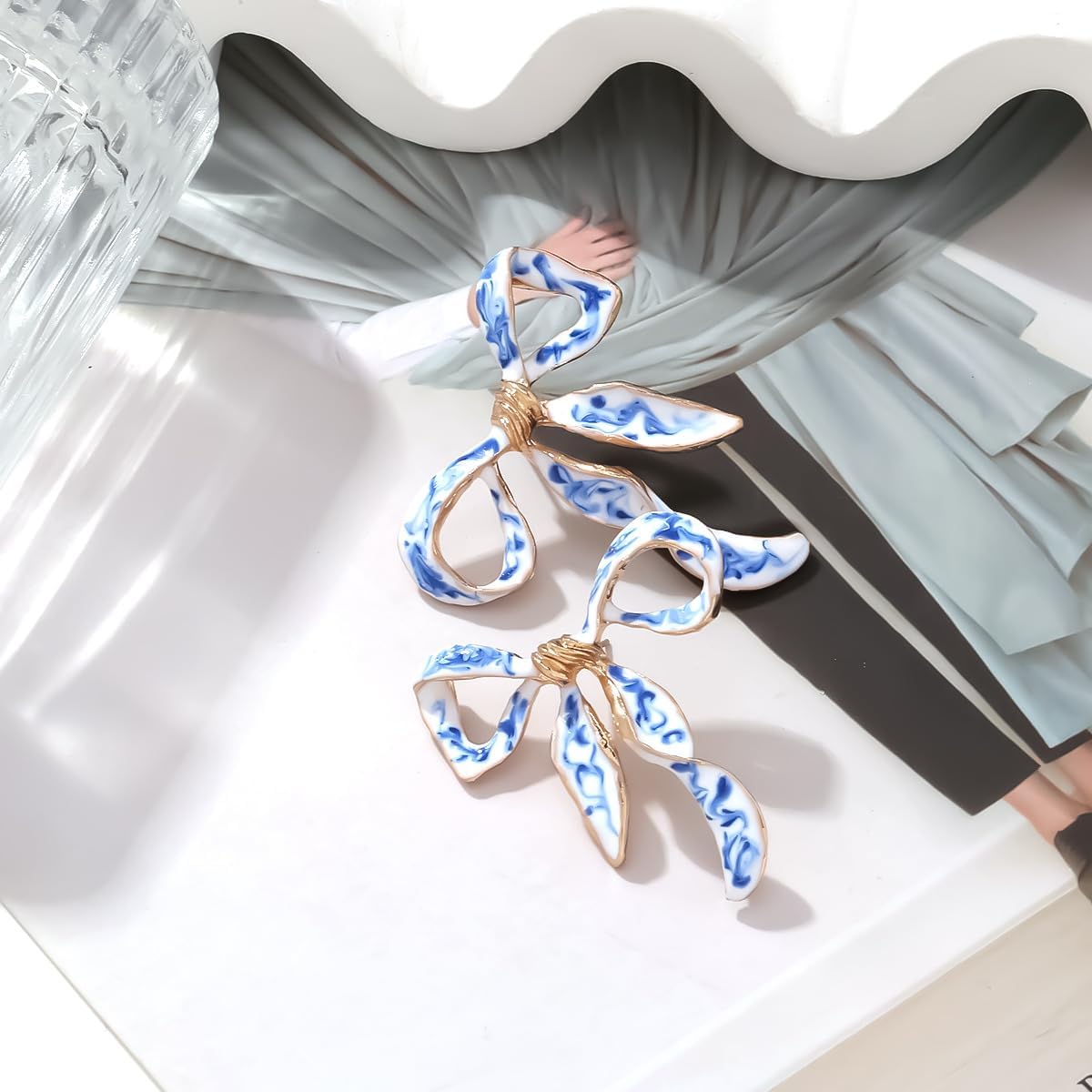 Blue and White Bow Earrings for Women Enamel Ribbon Earrings Cute Colorful Porcelain Bow Stud Earrings Jewelry - Image 6