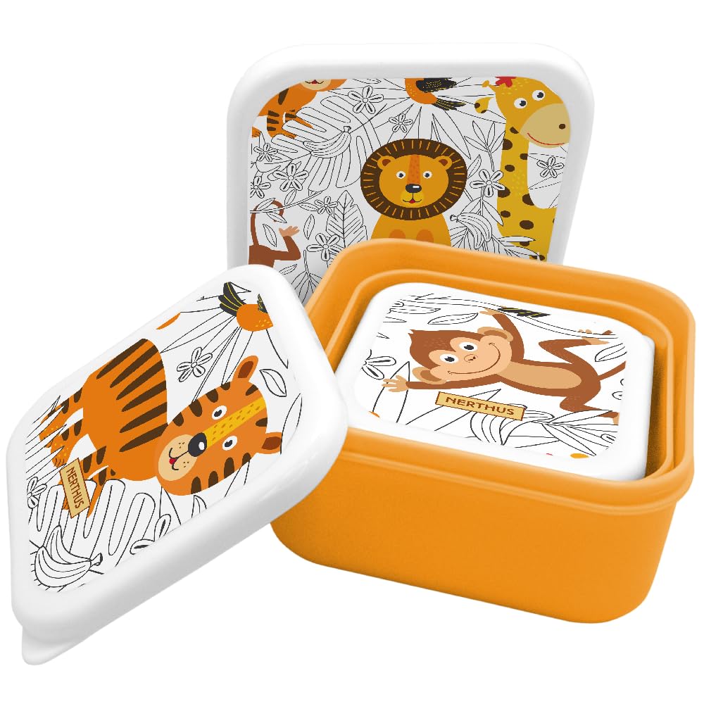 NERTHUS FIH 1325 Kinder Lunchbox 3-fach stapelbar Löwen Set 3 Behälter BPA frei Schule