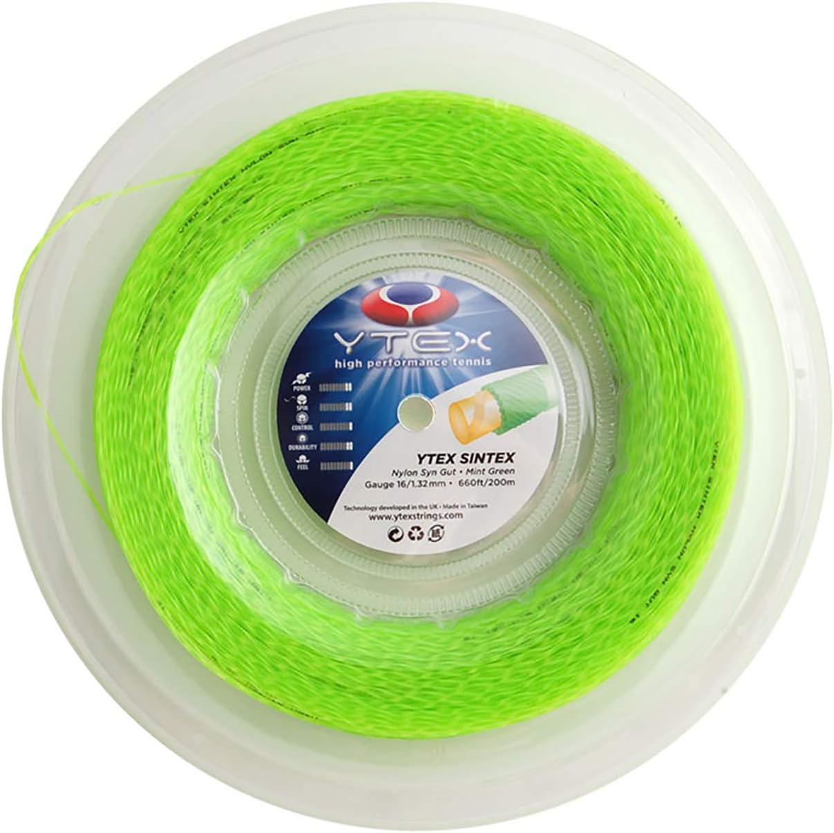 YTEX Sintex Green Mint Nylon Synthetic Gut Tennis Racquet String - Set and Reel (16g)