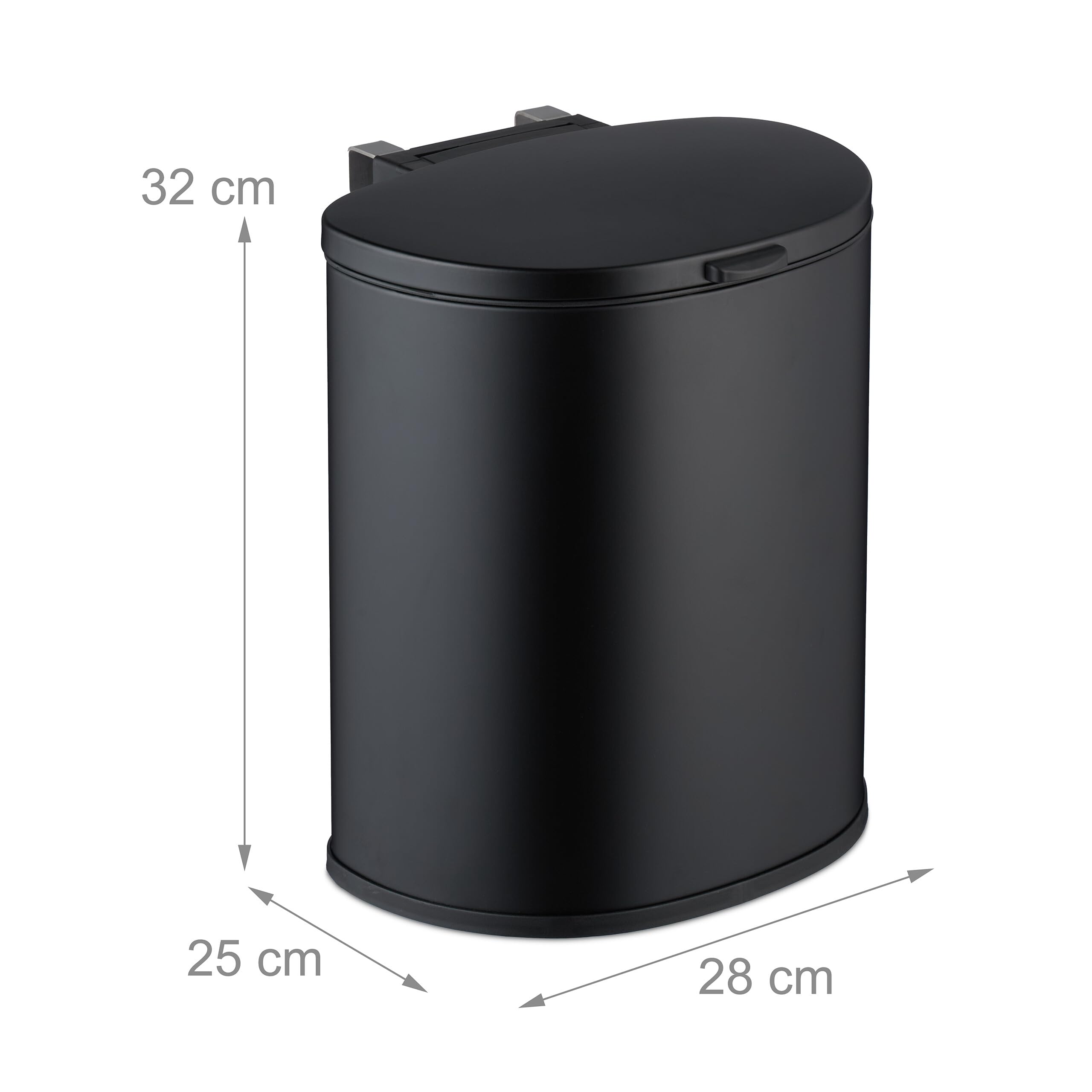 Relaxdays Cubo de Basura Colgante, 9 L, Cierre Automático, Papelera Interior Extraíble, Montaje Pared, Basurero, Negro