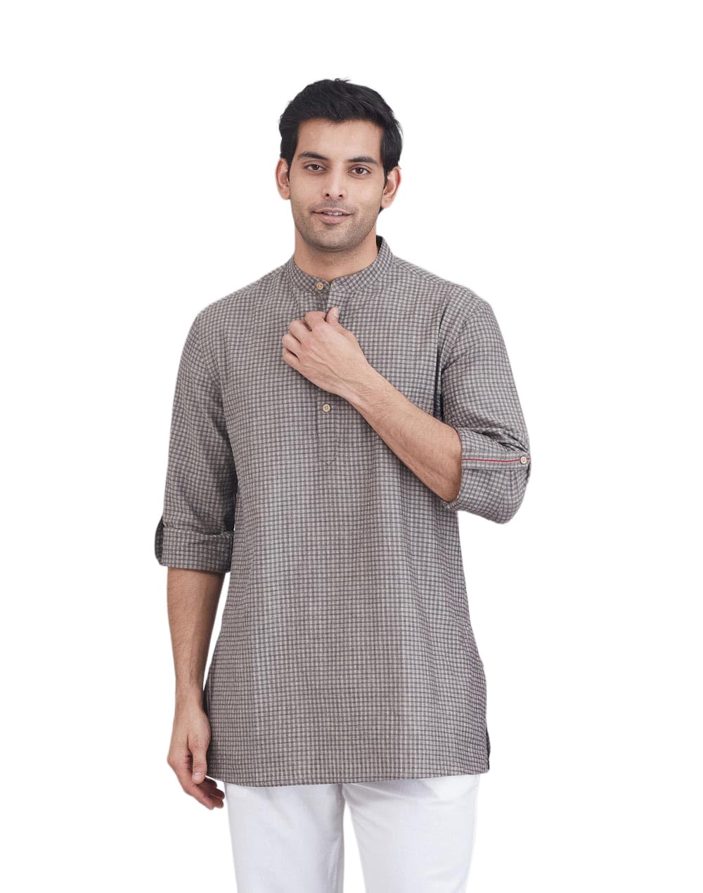 fabindia Grey Cotton Checks Short Kurta-picture-19